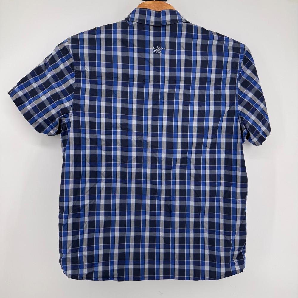 Arc'teryx Button Down Shirt Mens XXL Blue Plaid Short Sleeve Cotton Blend 8897 - Picture 3 of 8